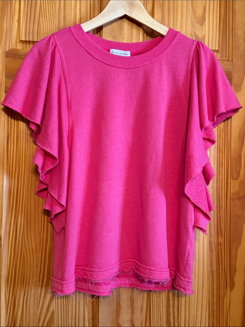 Michael Stars Hot Pink Ruffle Sleeve Tee
